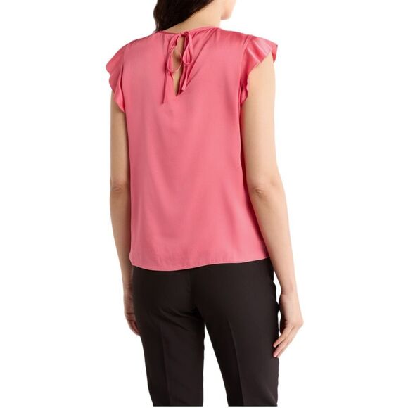 NWT Elie Tahari “Anya” ruffle cap sleeves silk blend top in pink Size S - Picture 3 of 13